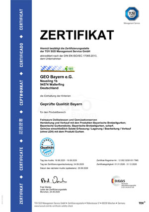 Zertifikat Geprüfte Qualität Bayern gültig bis 31.12.2026 Zertifikat Geprüfte Qualität Bayern gültig bis 31.12.2026